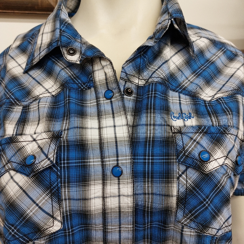 CRUEL GIRL Womens Large size blue 💙 Design Western Shirt